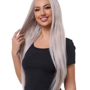24" Grey Long Straight Synthetic Lace Front Wig