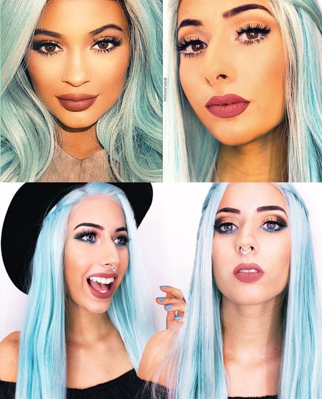 Light Blue Ombre 24" Straight Synthetic Lace Front Wig - Image 5