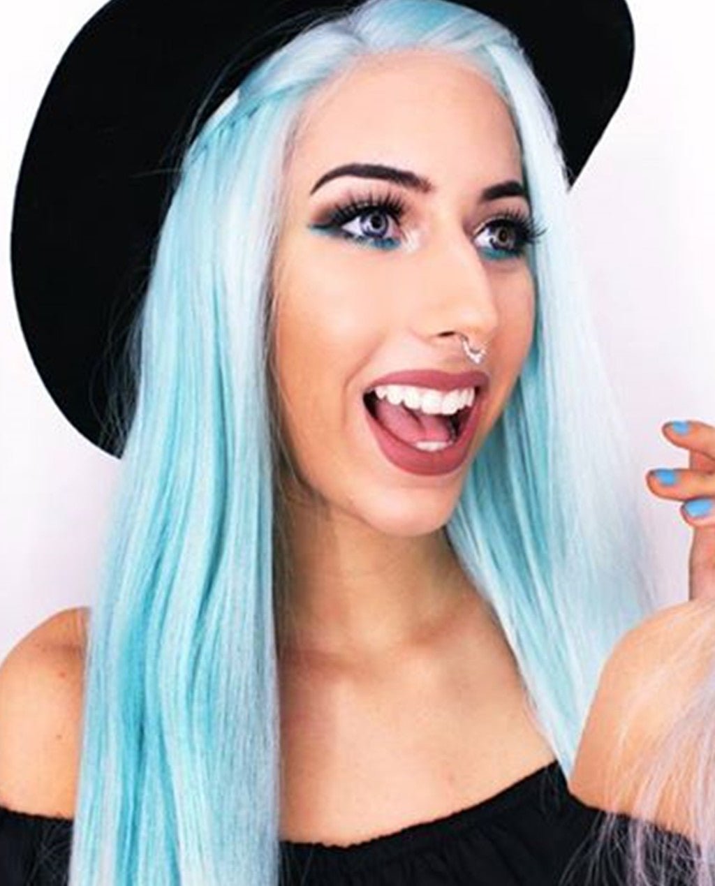 Light Blue Ombre 24" Straight Synthetic Lace Front Wig - Image 4