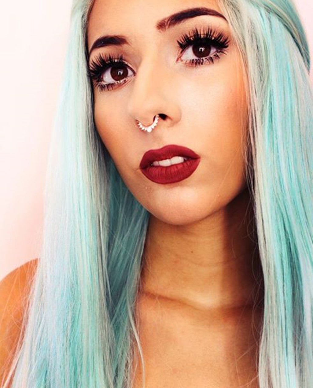 Light Blue Ombre 24" Straight Synthetic Lace Front Wig - Image 6