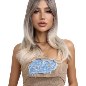 Long Straight Ombre Blonde Cosplay Synthetic Wig with Bangs