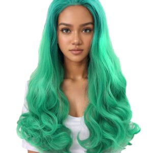 Long Green Wavy Synthetic Lace Front Wig