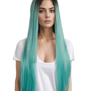24" Medium Blue Ombre Synthetic Lace Front Wig